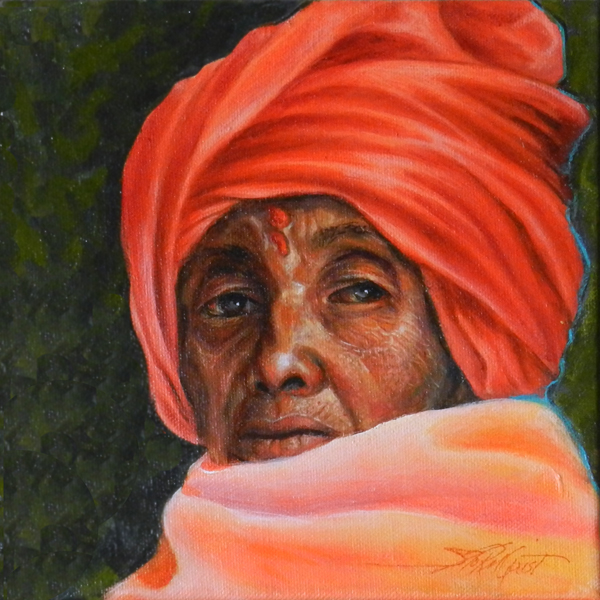 woman with orange scarf, Nepal